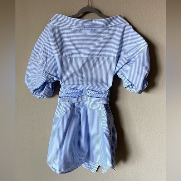 Alexander Wang Wrap Mini Blue White Shirt Dress Striped Size 0 - Picture 12 of 15